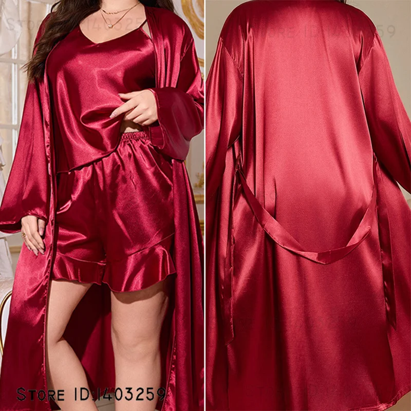 Plus Size 5XL Female 3PCS Robe Set Pajama Burgundy Silky Satin Sleepwear Long Kimono Bathrobe Gown Loose Home Dress Loungewear
Plus Size 5XL Female 3PCS Robe Set Pajama Burgundy Silky Satin Sleepwear Long Kimono Bathrobe Gown Loose Home Dress Loungewear