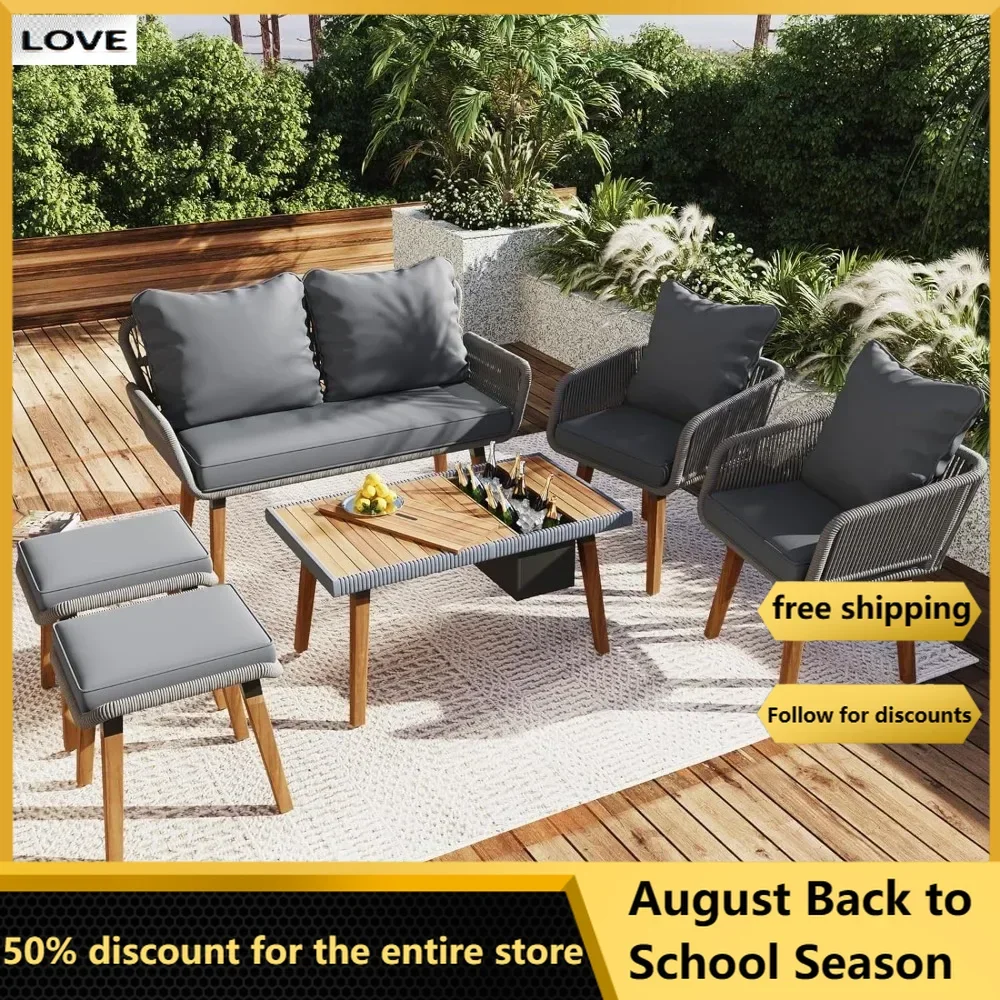 6 Piece Patio Furniture Set with Cool Bar Table with Ice Bucket, Deep Seat Patio Conversation Set with Two Stools rattan
6 Piece Patio Furniture Set with Cool Bar Table with Ice Bucket, Deep Seat Patio Conversation Set with Two Stools rattan
