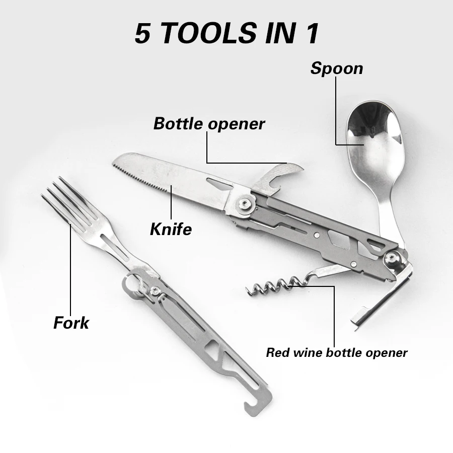 Stainless Steel Outdoor Knife Set Portable Folding Camping Tableware Fork Outdoor Equipment Red Wine Bottle Spoon Can Opener
Stainless Steel Outdoor Knife Set Portable Folding Camping Tableware Fork Outdoor Equipment Red Wine Bottle Spoon Can Opener
