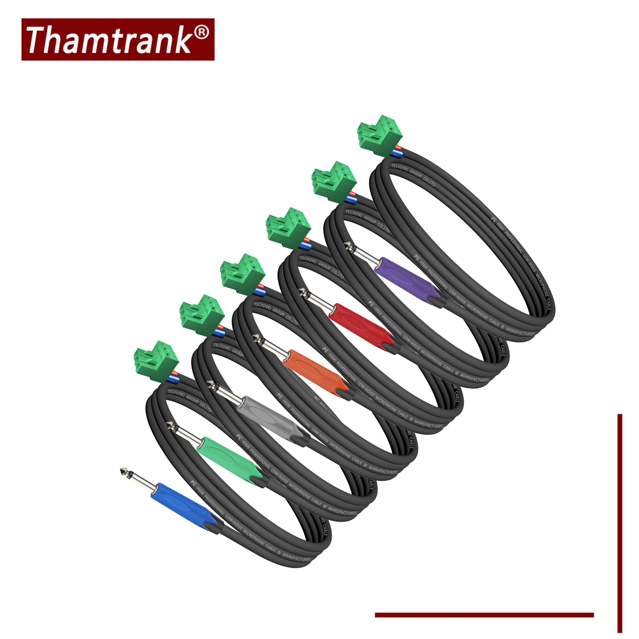 Professional 6.35/6.5 mm (1/4") TS Mono male to 3-pin 5.08mm Phoenix pluggable contacts cable,balanced audio signal transmission
Professional 6.35/6.5 mm (1/4") TS Mono male to 3-pin 5.08mm Phoenix pluggable contacts cable,balanced audio signal transmission