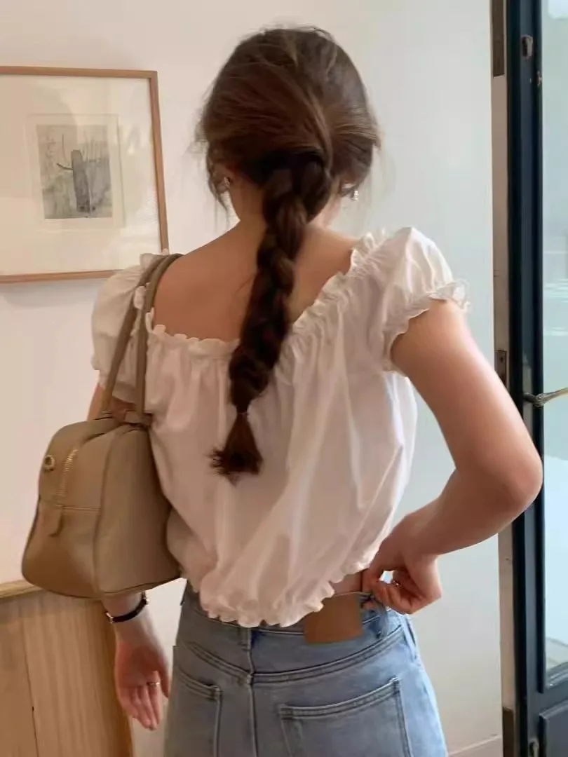 Cute Wood Grain Ruffle Short Sleeve Shirt Women's Pullover Top High Waist Bubble Sleeve Cotton Slimming Summer 2026
Cute Wood Grain Ruffle Short Sleeve Shirt Women's Pullover Top High Waist Bubble Sleeve Cotton Slimming Summer 2026
