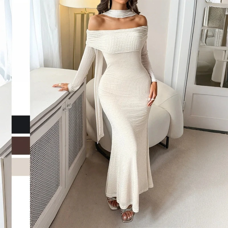 Ladies Knitwear Maxi Dress Fashion Knit Long Dress Off-Shoulder Female Ribbed Loose High Waist Elegant Autumn Party Dress
Ladies Knitwear Maxi Dress Fashion Knit Long Dress Off-Shoulder Female Ribbed Loose High Waist Elegant Autumn Party Dress