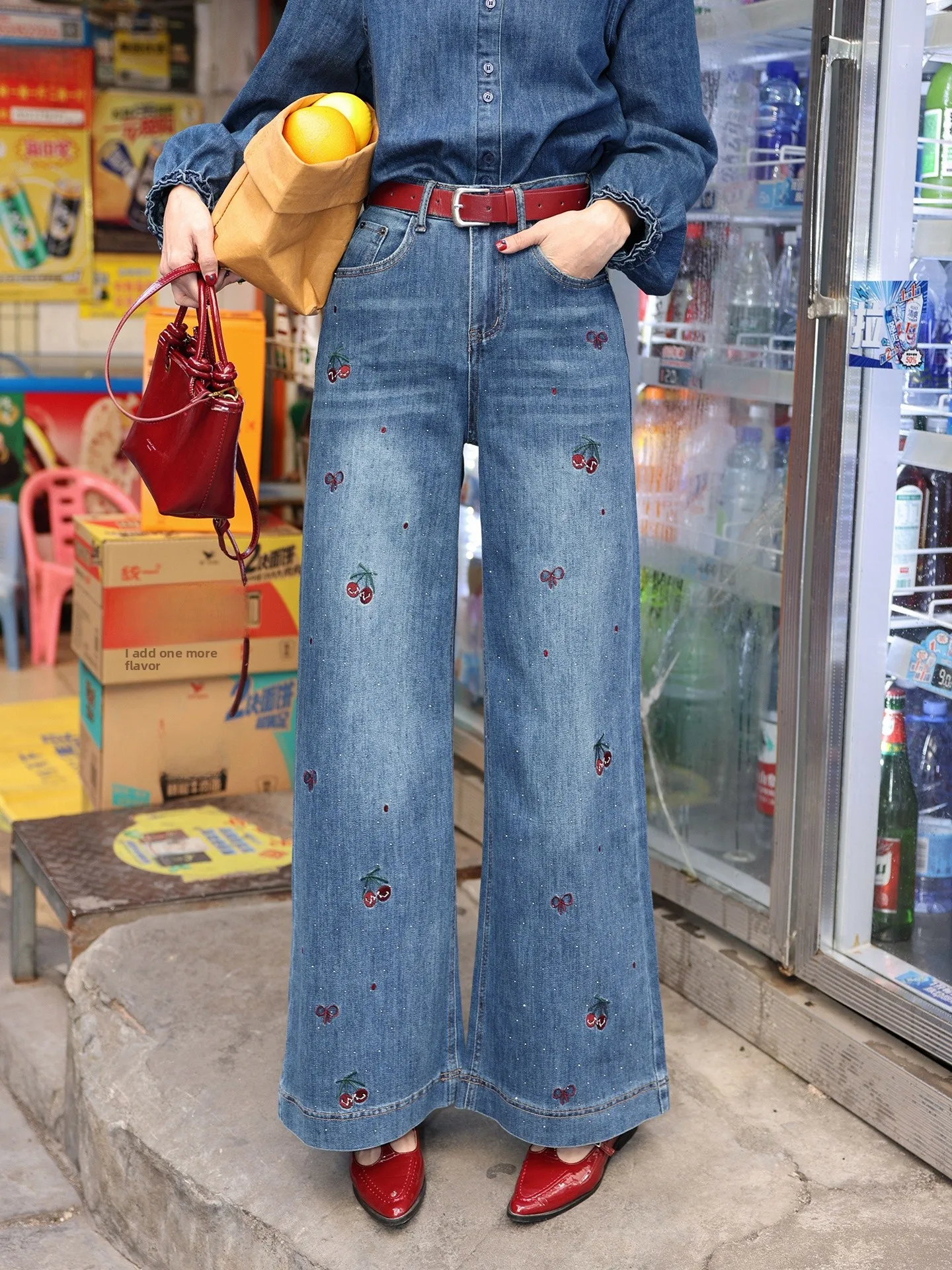 High Waist Straight Leg Jeans Women's Cherry Embroidery Denim Blue Long Pants Slimming Effect Vintage Style Button Closure
High Waist Straight Leg Jeans Women's Cherry Embroidery Denim Blue Long Pants Slimming Effect Vintage Style Button Closure