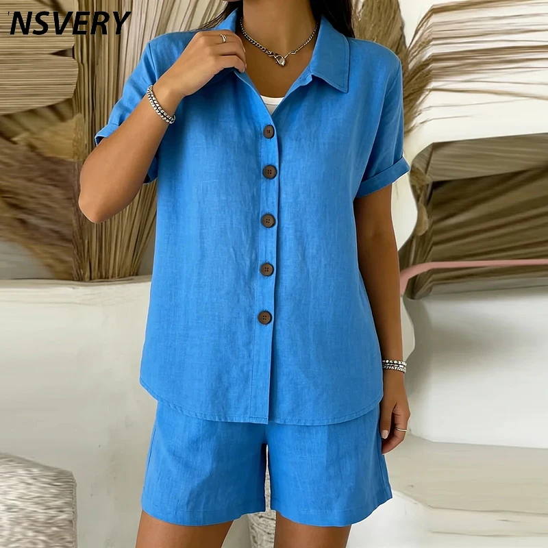 Summer Solid Color Casual Turn Down Collar Button Shirt Cardigan Elastic Shorts Suit Women Summer Two Piece Set Outfits
Summer Solid Color Casual Turn Down Collar Button Shirt Cardigan Elastic Shorts Suit Women Summer Two Piece Set Outfits