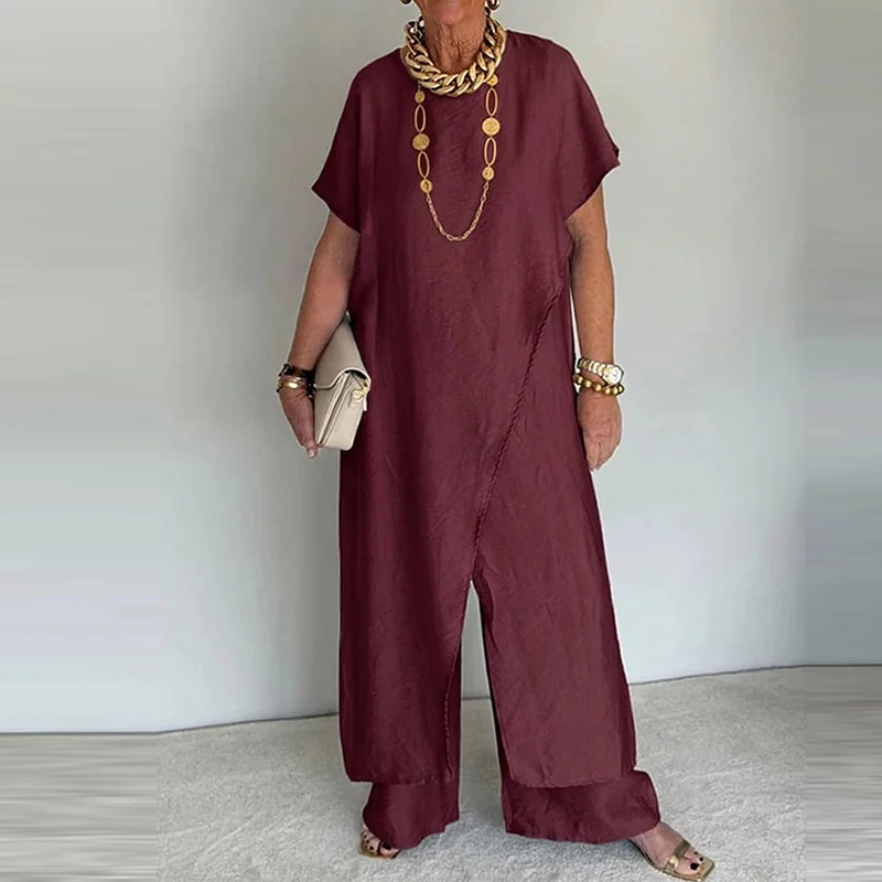 Elegant Lady O-neck Vestidos Outfit Irregular Solid Color Loose Long Tops&Pants Sets Summer Casual Simple Commute Two Piece Sets
Elegant Lady O-neck Vestidos Outfit Irregular Solid Color Loose Long Tops&Pants Sets Summer Casual Simple Commute Two Piece Sets