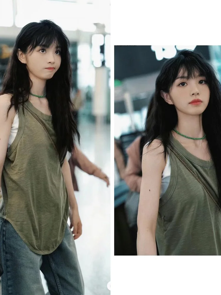 Loose Women's Camouflage Green Sleeveless T-Shirt Casual Lazy Style Summer Vest Breathable Comfortable Knitted round Neck Top
Loose Women's Camouflage Green Sleeveless T-Shirt Casual Lazy Style Summer Vest Breathable Comfortable Knitted round Neck Top