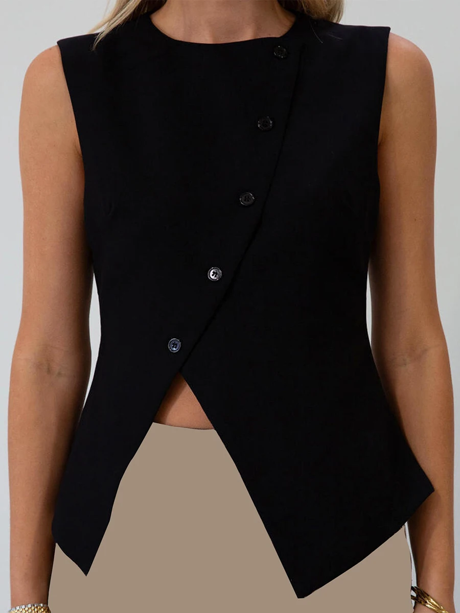 Women Fashion Front Button Asymmetric Knitted Waistcoa Round Neck Vest Sleeveless Solid Color Tank Tops Y2k Vintage Sweater
Women Fashion Front Button Asymmetric Knitted Waistcoa Round Neck Vest Sleeveless Solid Color Tank Tops Y2k Vintage Sweater