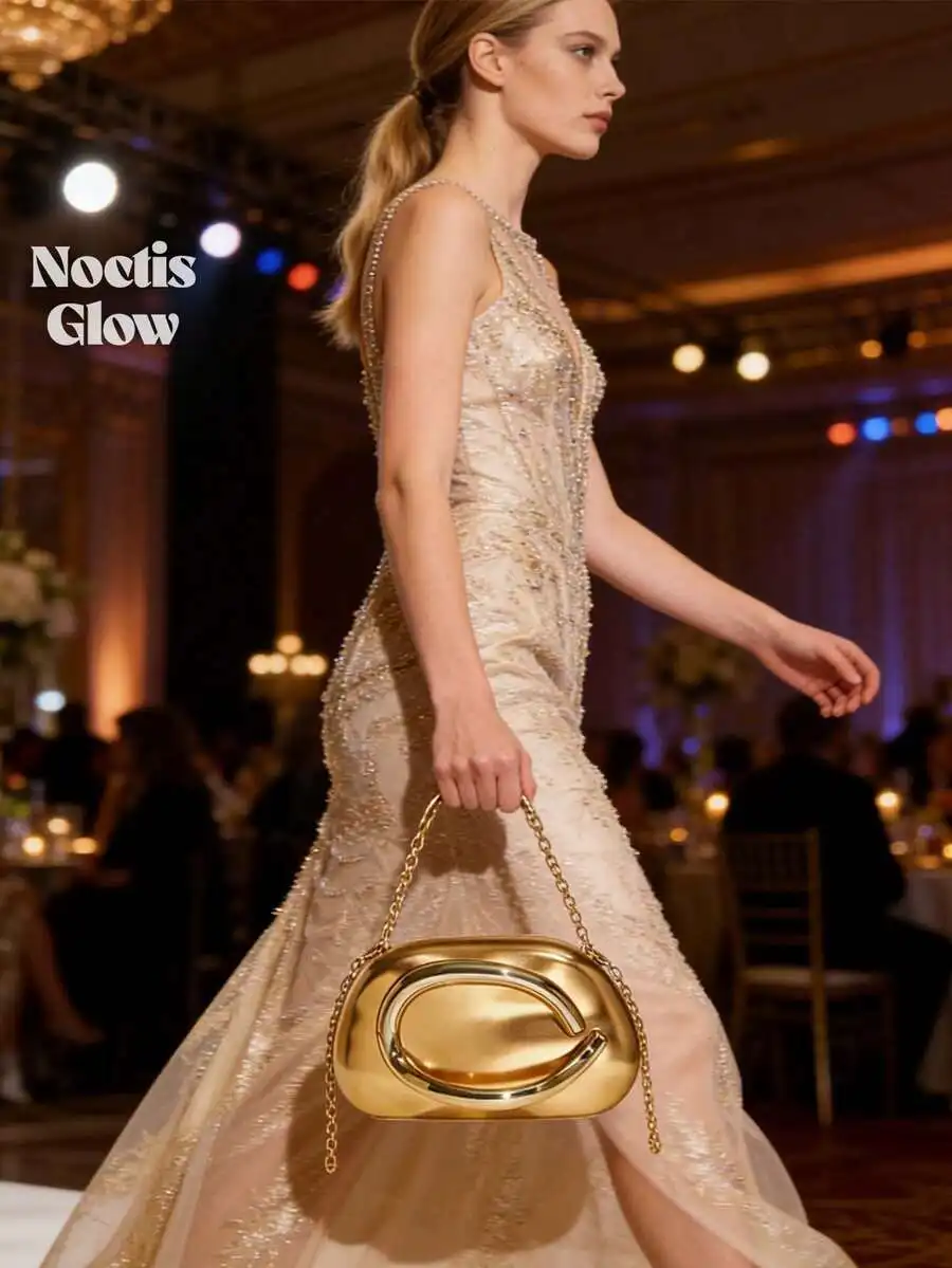 Elegant Gold Metallic Chain Handle Clutch For Evening Wedding Prom Party With Sequin Or Formal Gown
Elegant Gold Metallic Chain Handle Clutch For Evening Wedding Prom Party With Sequin Or Formal Gown