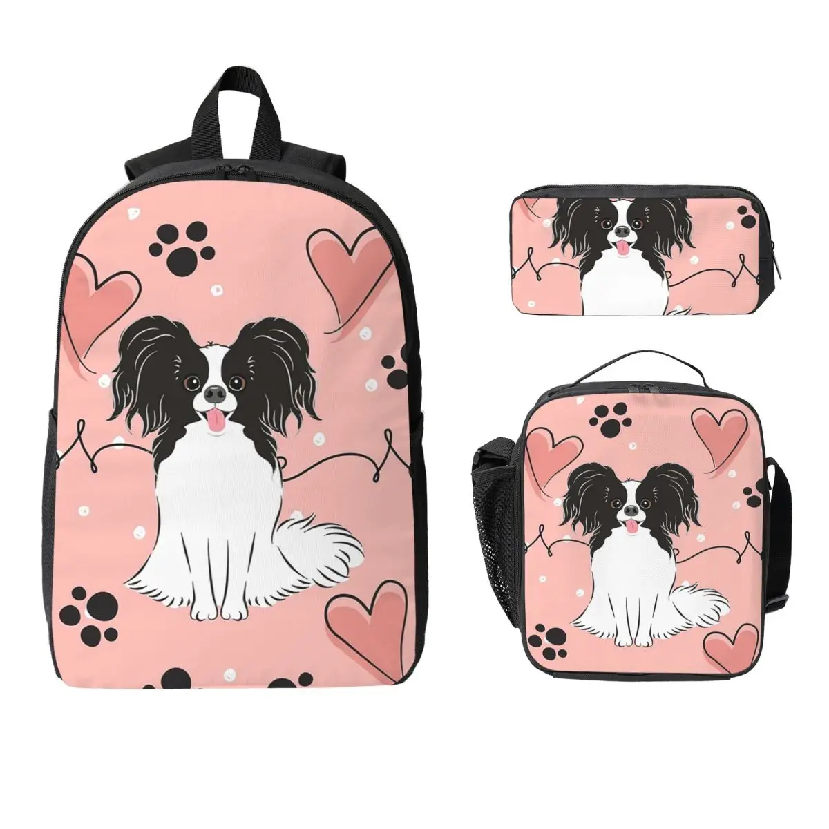 Рюкзак Love Black White Papillon для собак, студенческий рюкзак для мальчиков и девочек, школьная сумка, сумки на плечо, 3 шт., изолированная сумка для обеда, пенал 
Рюкзак Love Black White Papillon для собак, студенческий рюкзак для мальчиков и девочек, школьная сумка, сумки на плечо, 3 шт., изолированная сумка для обеда, пенал