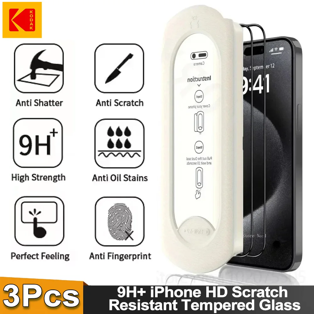 KODAK 3Pcs high definition explosion-proof full coverage tempered glass for iPhone 16 15 Plus Pro Max sensitive touch tape film
KODAK 3Pcs high definition explosion-proof full coverage tempered glass for iPhone 16 15 Plus Pro Max sensitive touch tape film