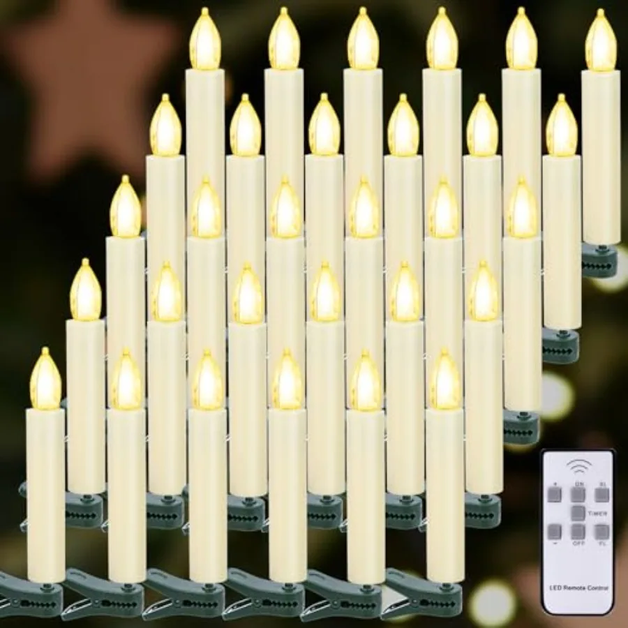 LED Christmas Candles Flickering Clip on Candles for Christmas Tree Battery Operated with Remote Timer Warm White Light Flamele
LED Christmas Candles Flickering Clip on Candles for Christmas Tree Battery Operated with Remote Timer Warm White Light Flamele