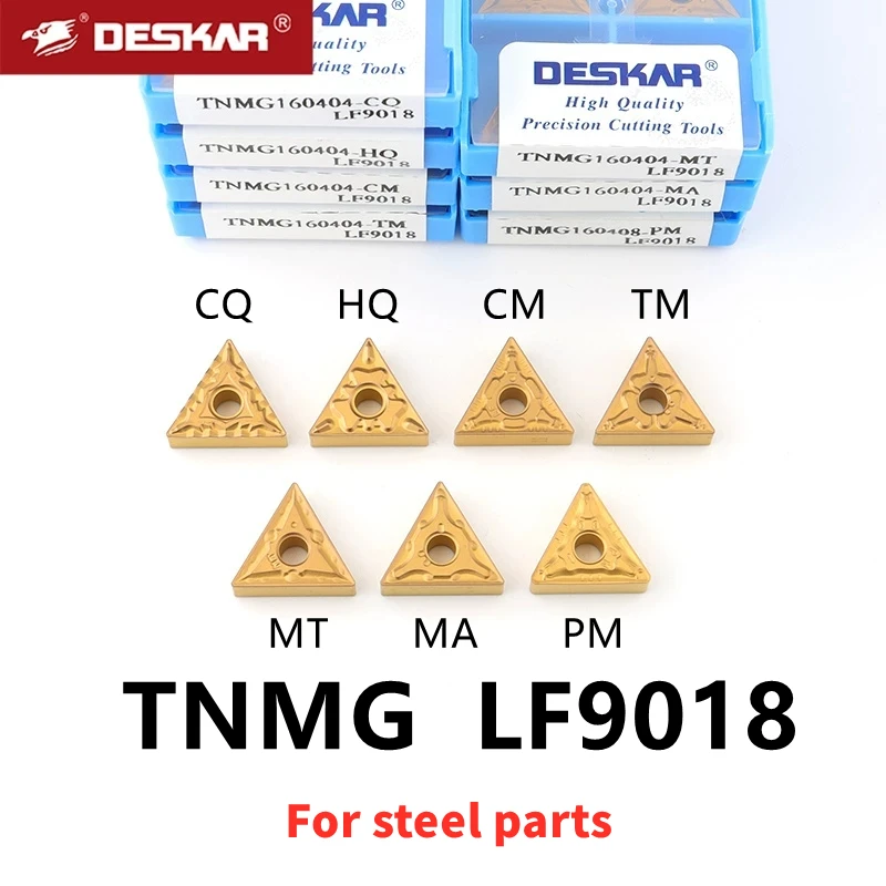 Deskar Tnmg160404 Tnmg160408 Tnmg160412 Tm Hq Cq cm Mt Pm R-S L-S R-Vf L-Vf Lf9018 Cnc Carbide Turning Blade for Steel Parts
Deskar Tnmg160404 Tnmg160408 Tnmg160412 Tm Hq Cq cm Mt Pm R-S L-S R-Vf L-Vf Lf9018 Cnc Carbide Turning Blade for Steel Parts