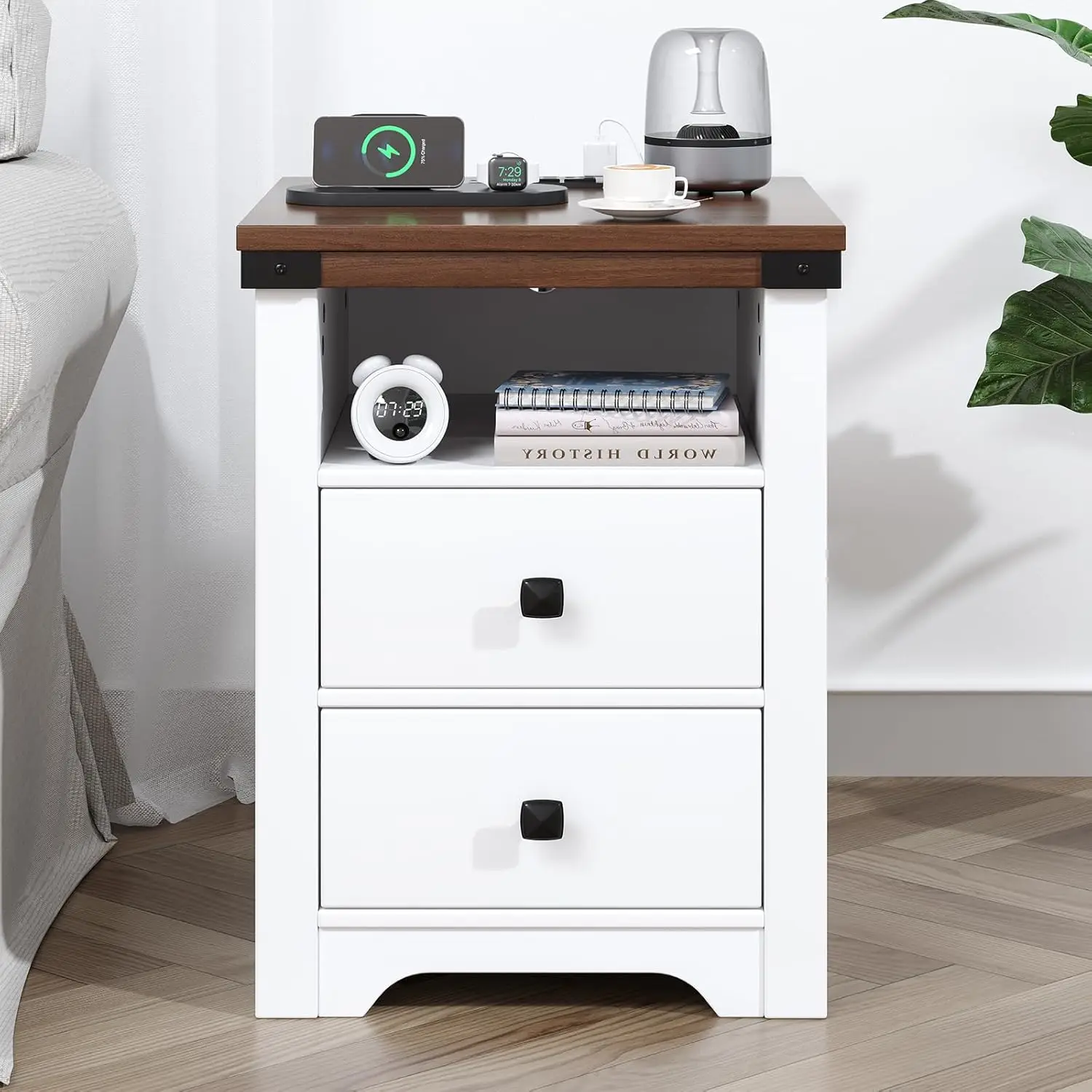 Nightstand With Charging Station And LED Lights, Farmhouse Bedside Table With 2 Storage Drawers, Modern Rustic Side, Customized
Nightstand With Charging Station And LED Lights, Farmhouse Bedside Table With 2 Storage Drawers, Modern Rustic Side, Customized