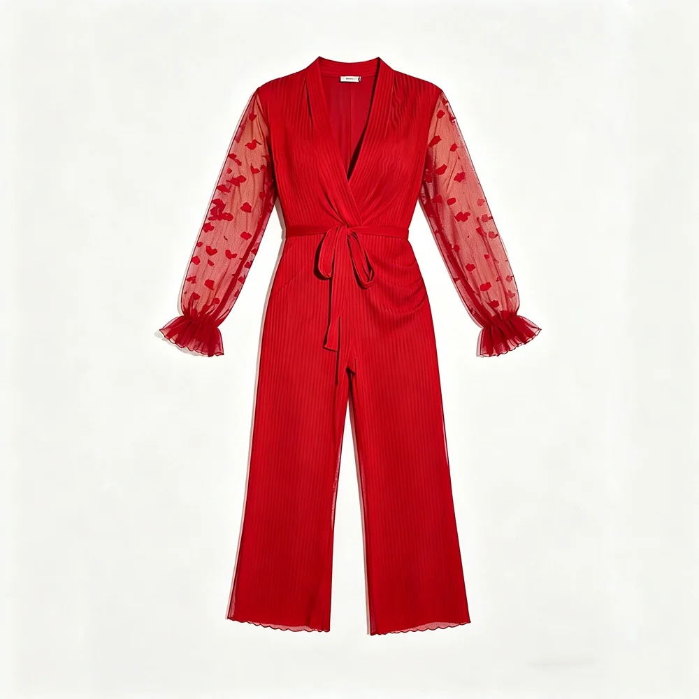 Women Red Cute Long Sleeves Sleepwear Heart Print Wrap Neck Tie Waist Wide Leg Casual One Piece Outfit for Daily Party Gathering
Women Red Cute Long Sleeves Sleepwear Heart Print Wrap Neck Tie Waist Wide Leg Casual One Piece Outfit for Daily Party Gathering