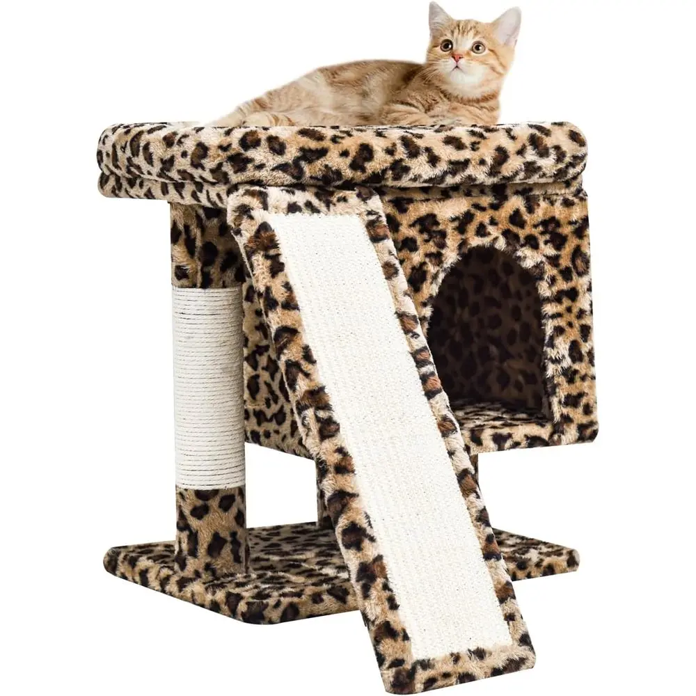 Compact Leopard Print Cat Tree with Perch, Scratching Post, and Activity House for Indoor Cats and Kittens
Compact Leopard Print Cat Tree with Perch, Scratching Post, and Activity House for Indoor Cats and Kittens