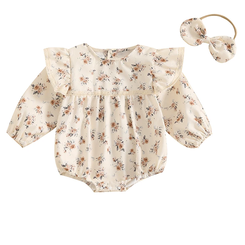 Baby Girl Autumn Romper Floral Printed Crew Neck Long Sleeve Lace Hem Bodysuit with Bow Headband
Baby Girl Autumn Romper Floral Printed Crew Neck Long Sleeve Lace Hem Bodysuit with Bow Headband