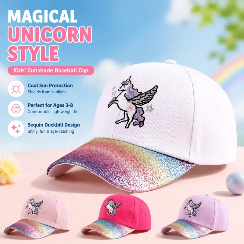 Kids Cartoon Animal Unicorn Cap Spring Autumn Peaked Hat Cool Sequined Sun-Shading Baseball Hat Fashion Street Headwear Soft
Kids Cartoon Animal Unicorn Cap Spring Autumn Peaked Hat Cool Sequined Sun-Shading Baseball Hat Fashion Street Headwear Soft