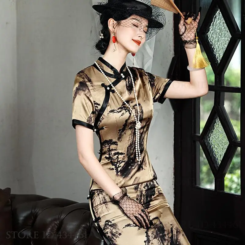 Винтажное элегантное шелковое атласное длинное Ципао Cheongsam с принтом, новое летнее женское китайское платье с короткими рукавами, сексуальное тонкое платье с разрезом, Vestidos 4XL
Винтажное элегантное шелковое атласное длинное Ципао Cheongsam с принтом, новое летнее женское китайское платье с короткими рукавами, сексуальное тонкое платье с разрезом, Vestidos 4XL