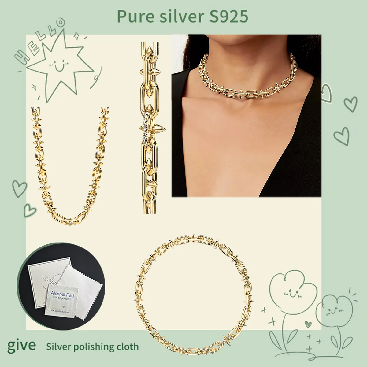 Pure silver s925 necklace Exquisite necklace with high-end fashion temperament and versatile diamond inlay
Pure silver s925 necklace Exquisite necklace with high-end fashion temperament and versatile diamond inlay