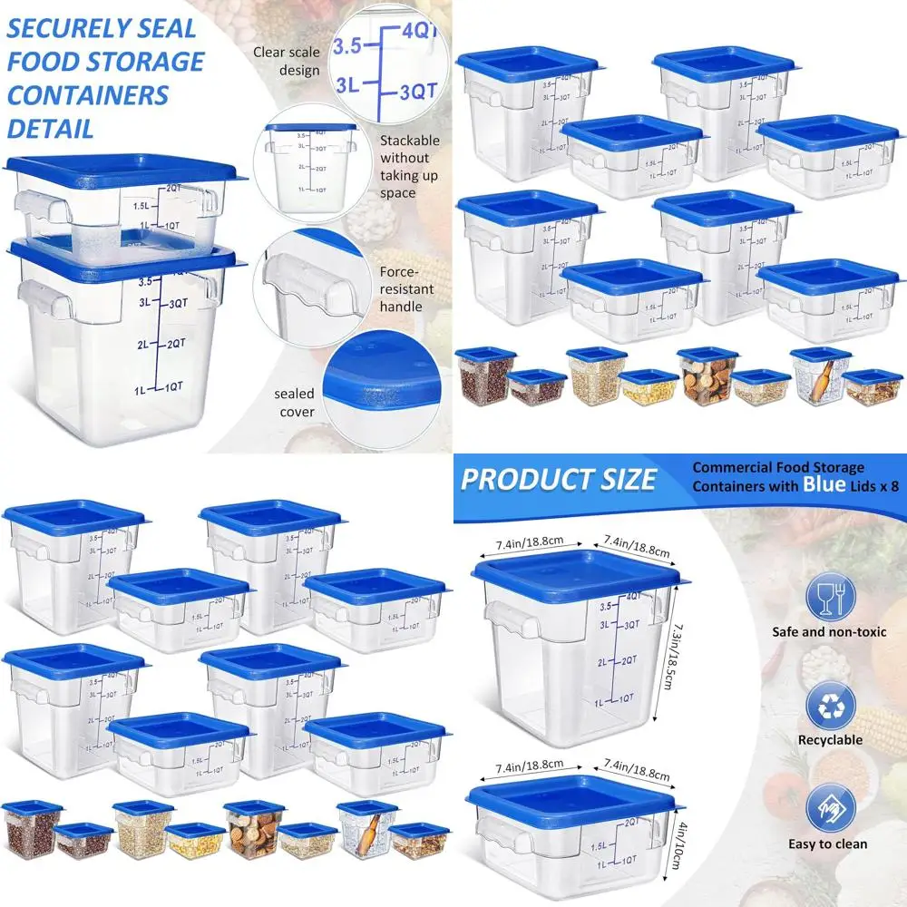 Набор из 8 контейнеров для хранения продуктов с крышками, квадратные контейнеры объемом 2 и 4 кварта, прозрачные, для использования в ресторанах, на кухне или в морозильной камере (синие, L)
Набор из 8 контейнеров для хранения продуктов с крышками, квадратные контейнеры объемом 2 и 4 кварта, прозрачные, для использования в ресторанах, на кухне или в морозильной камере (синие, L)