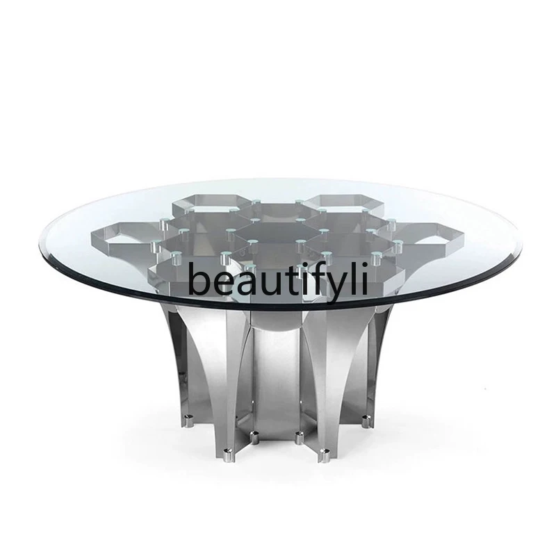 Italian light luxury stainless steel round table modern simple living room home high-end creative design tempered glass edge
Italian light luxury stainless steel round table modern simple living room home high-end creative design tempered glass edge