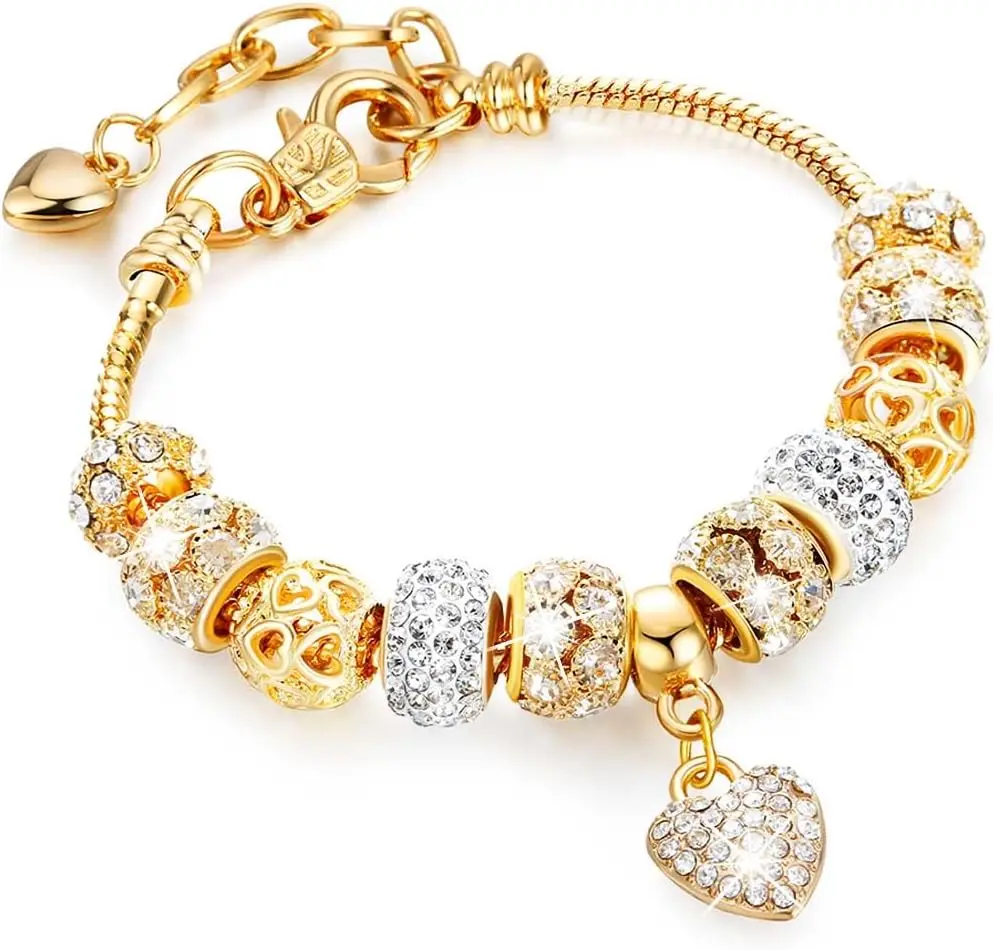 Gold Beads Rhinestone Heart Charm Adjustable Luxury Bracelet for Women
Gold Beads Rhinestone Heart Charm Adjustable Luxury Bracelet for Women