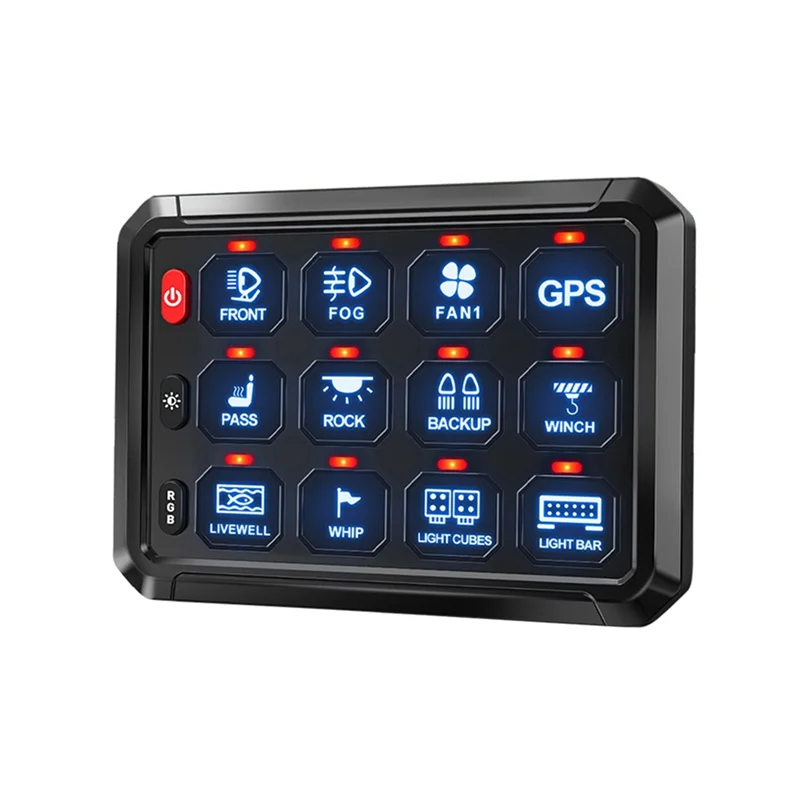 12 Gang Switch Panel Bluetooth RGB Switch Pod 12V Switch Panel For Car Truck Offroad RV Campers Van SUV UTV ATV
12 Gang Switch Panel Bluetooth RGB Switch Pod 12V Switch Panel For Car Truck Offroad RV Campers Van SUV UTV ATV