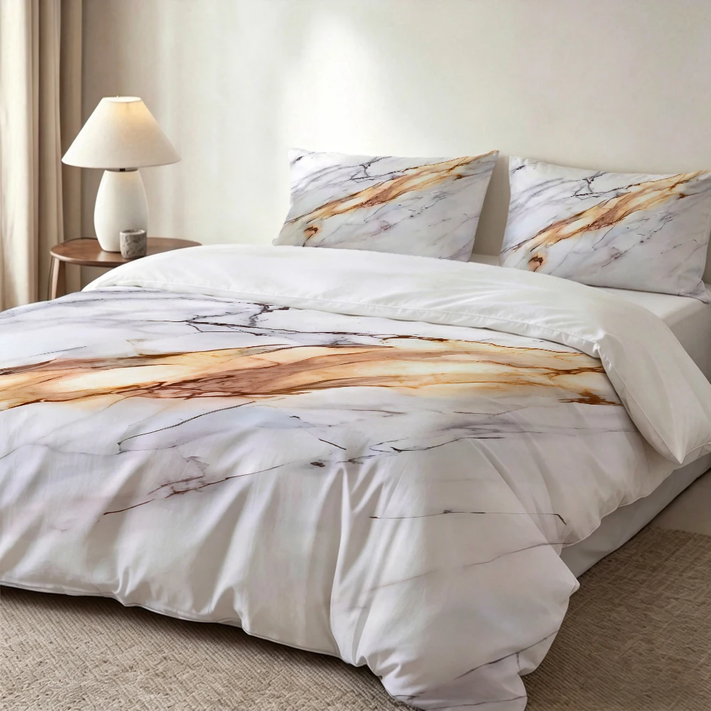 High-Definition Digital Printed Bedding Set, Marble Texture with Golden Veins, Large Floral Pattern Duvet Cover Set, Includes 1 Duvet Cover + 2 Pillowcases, Suitable for Bedroom, Guest Room, Home Decoration, Polyester Fiber Duvet Cover + Pillowcase Three-
High-Definition Digital Printed Bedding Set, Marble Texture with Golden Veins, Large Floral Pattern Duvet Cover Set, Includes 1 Duvet Cover + 2 Pillowcases, Suitable for Bedroom, Guest Room, Home Decoration, Polyester Fiber Duvet Cover + Pillowcase Three-