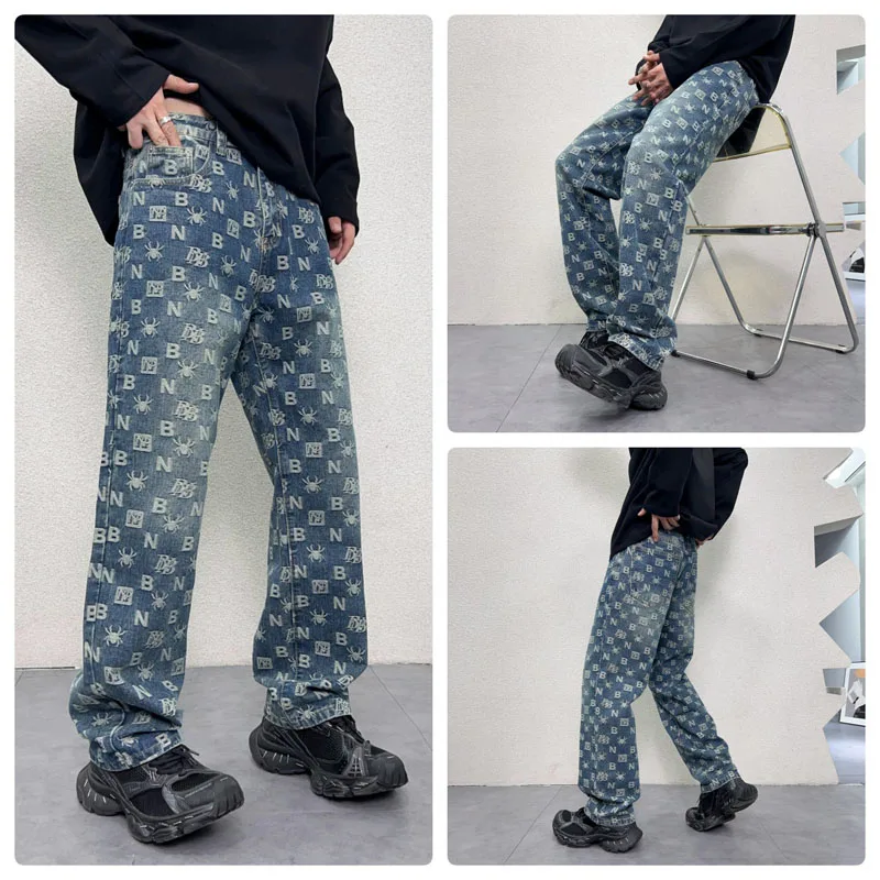 Streetwear high-end personalized jacquard embroidery tide loose straight men's jeans blue wash men's pants
Streetwear high-end personalized jacquard embroidery tide loose straight men's jeans blue wash men's pants