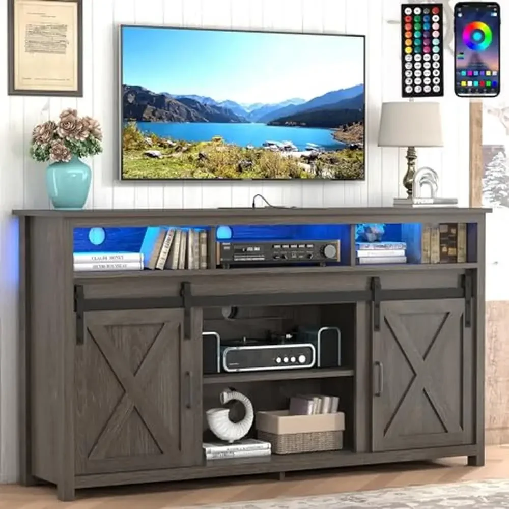57" Wooden Farmhouse TV Stand Entertainment Center Table w/ Double-Row Sockets & Huge Storage Space & Sliding Barn Door Design
57" Wooden Farmhouse TV Stand Entertainment Center Table w/ Double-Row Sockets & Huge Storage Space & Sliding Barn Door Design