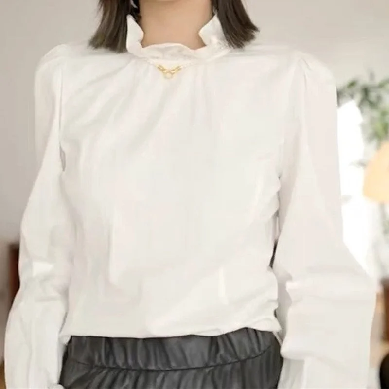 Spring Summer New Niche Design Lotus Collar Long-sleeved Women Shirt Temperament Office Lady Inner Top Designer Style Pullover
Spring Summer New Niche Design Lotus Collar Long-sleeved Women Shirt Temperament Office Lady Inner Top Designer Style Pullover