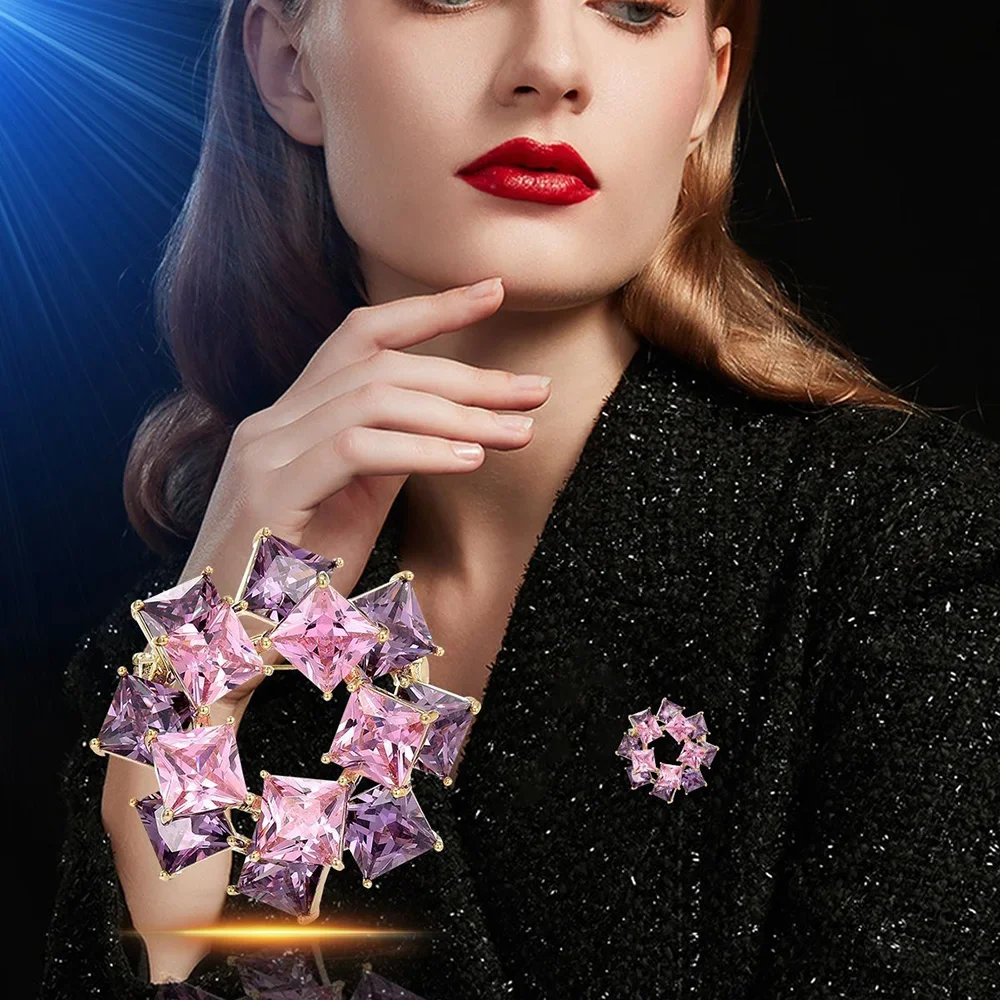 Luxury Brooch for Women Double layer Geometric Crystal Brooches White Purple Zircon Pins Fashion Copper Jewelry Accessories Gift
Luxury Brooch for Women Double layer Geometric Crystal Brooches White Purple Zircon Pins Fashion Copper Jewelry Accessories Gift