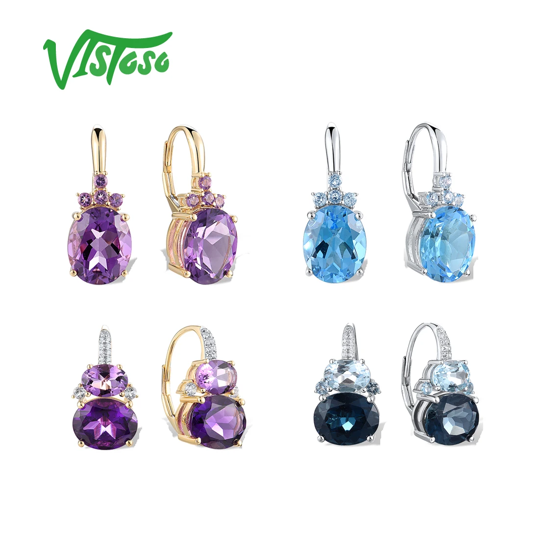 VISTOSO Real 14K 585 Gold Earrings For Women Sparkling Diamond Blue Topaz Amethyst Charms Wedding Trendy Gifts Fine Jewelry
VISTOSO Real 14K 585 Gold Earrings For Women Sparkling Diamond Blue Topaz Amethyst Charms Wedding Trendy Gifts Fine Jewelry