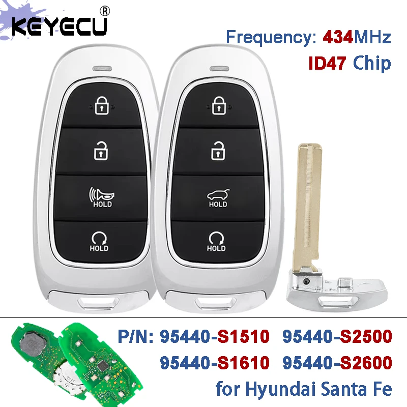 KEYECU 433 МГц ID47 чип 95440-S1510 95440-S2500 S2600 95440-S1610 умный дистанционный брелок без ключа для Hyundai Santa Fe 2021-2024
KEYECU 433 МГц ID47 чип 95440-S1510 95440-S2500 S2600 95440-S1610 умный дистанционный брелок без ключа для Hyundai Santa Fe 2021-2024