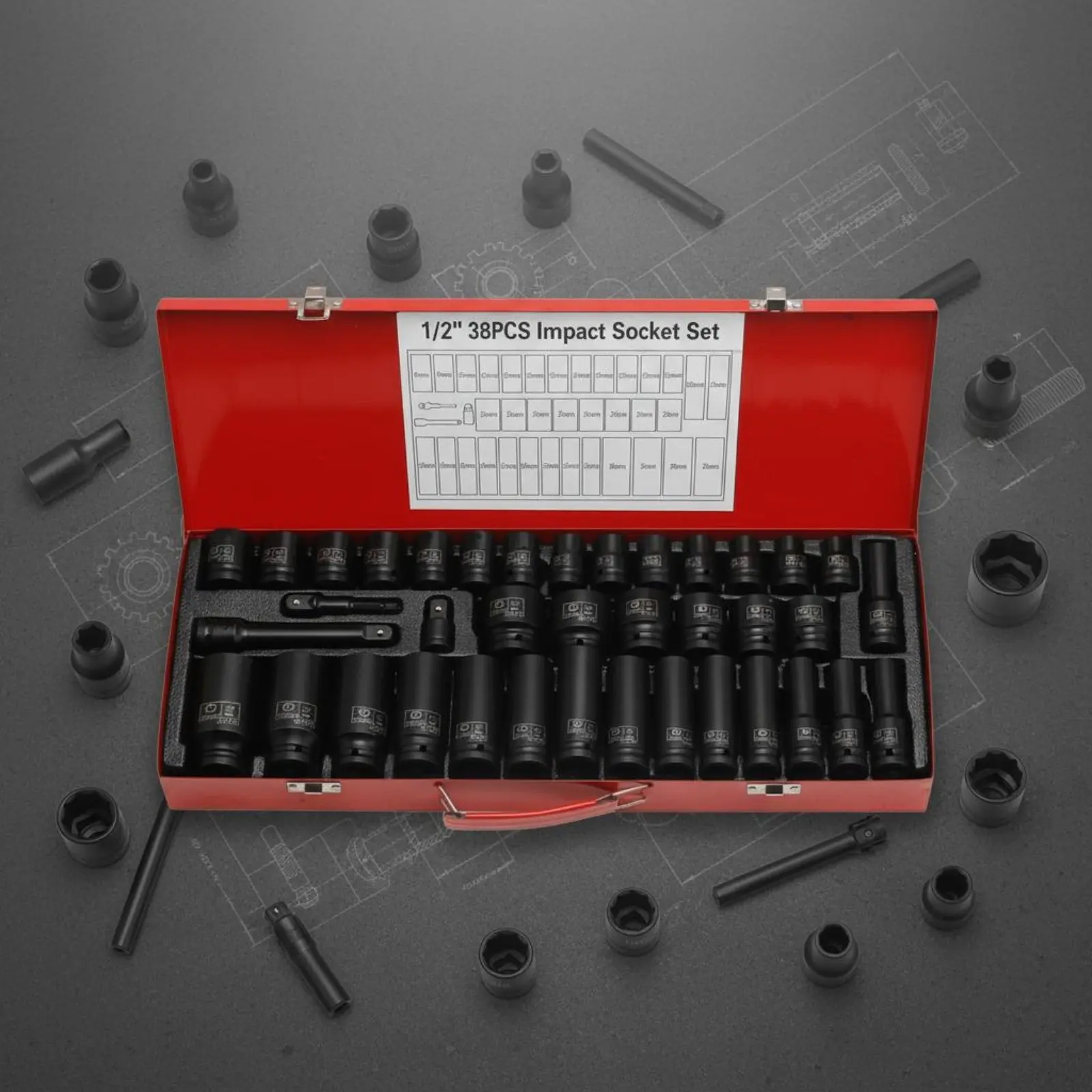 38 Pieces 1/2 Inch Drive Deep Shock Socket Set Extra Long Hex Shock Socket Set Hand Tool Heavy Duty Storage Case for Mechanics
38 Pieces 1/2 Inch Drive Deep Shock Socket Set Extra Long Hex Shock Socket Set Hand Tool Heavy Duty Storage Case for Mechanics