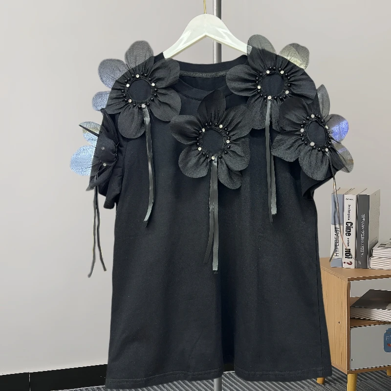 2025,New,Summer,European,Clothes,Loose,T-Shirt,Chic,Sexy,O-Neck,Three-dimensional flowers,Women,Tops,Short Sleeve,3D,Tees,55023
2025,New,Summer,European,Clothes,Loose,T-Shirt,Chic,Sexy,O-Neck,Three-dimensional flowers,Women,Tops,Short Sleeve,3D,Tees,55023