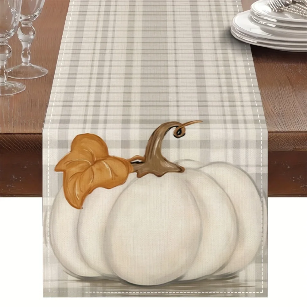 Цельная дорожка для стола в осеннюю клетку с тыквой, светло-серая клетчатая белая тыква, коричневый лист, подходит для ресторана, дома, вечеринки в урожай
Цельная дорожка для стола в осеннюю клетку с тыквой, светло-серая клетчатая белая тыква, коричневый лист, подходит для ресторана, дома, вечеринки в урожай