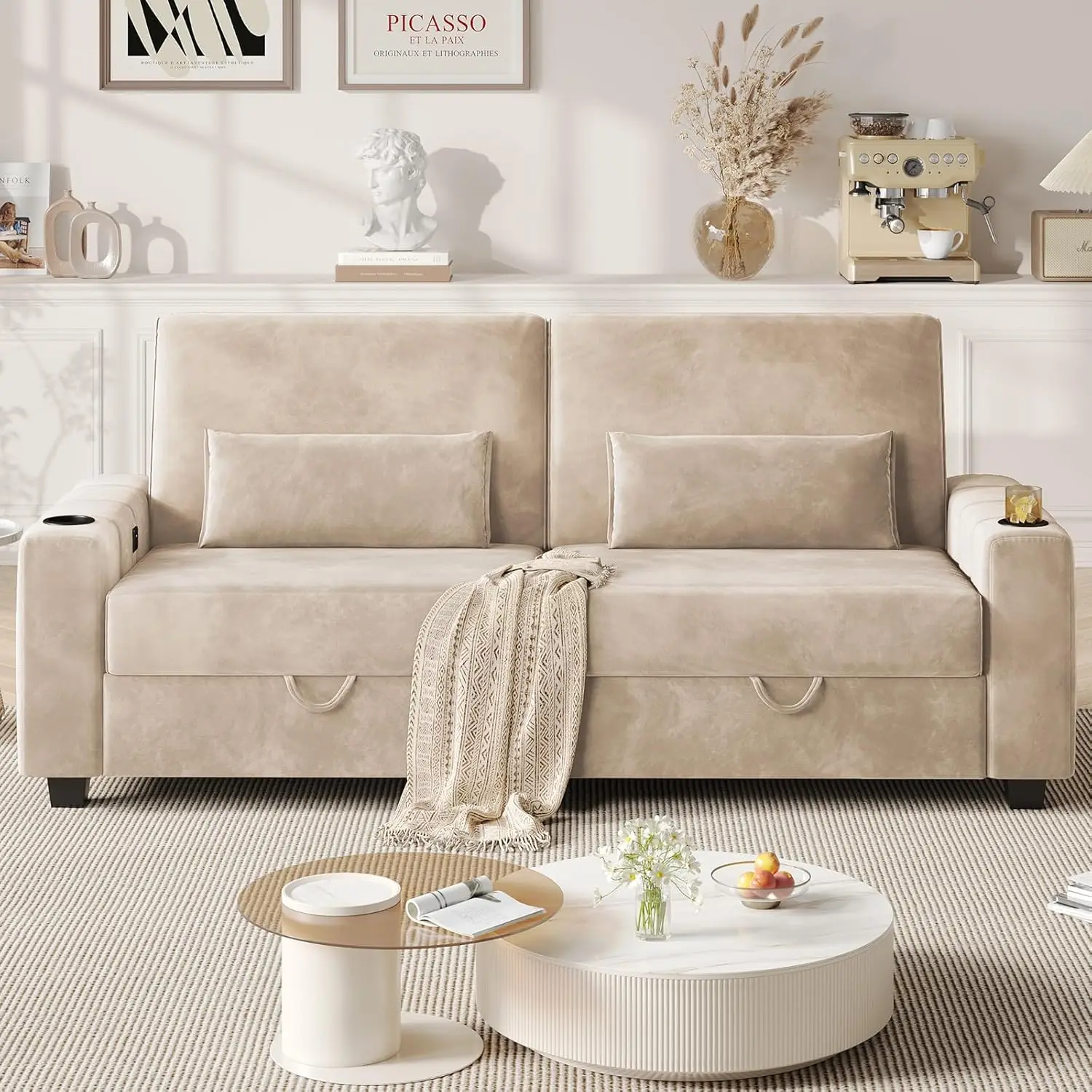 Loveseat Sofa, Velvet Fabric Couch 75/88 Inch with Storage, Cup Holder, Charging Ports, Heightened Backrests, Removable Cover Easy Assembly
Loveseat Sofa, Velvet Fabric Couch 75/88 Inch with Storage, Cup Holder, Charging Ports, Heightened Backrests, Removable Cover Easy Assembly