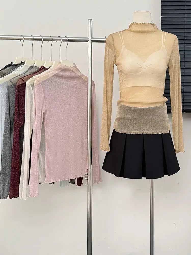 Pure Desire Shiny Thread High Neck Mesh Base Shirt Women's Autumn 2025 New Hollow out See through Layered Top Commute Style S...
Pure Desire Shiny Thread High Neck Mesh Base Shirt Women's Autumn 2025 New Hollow out See through Layered Top Commute Style S...