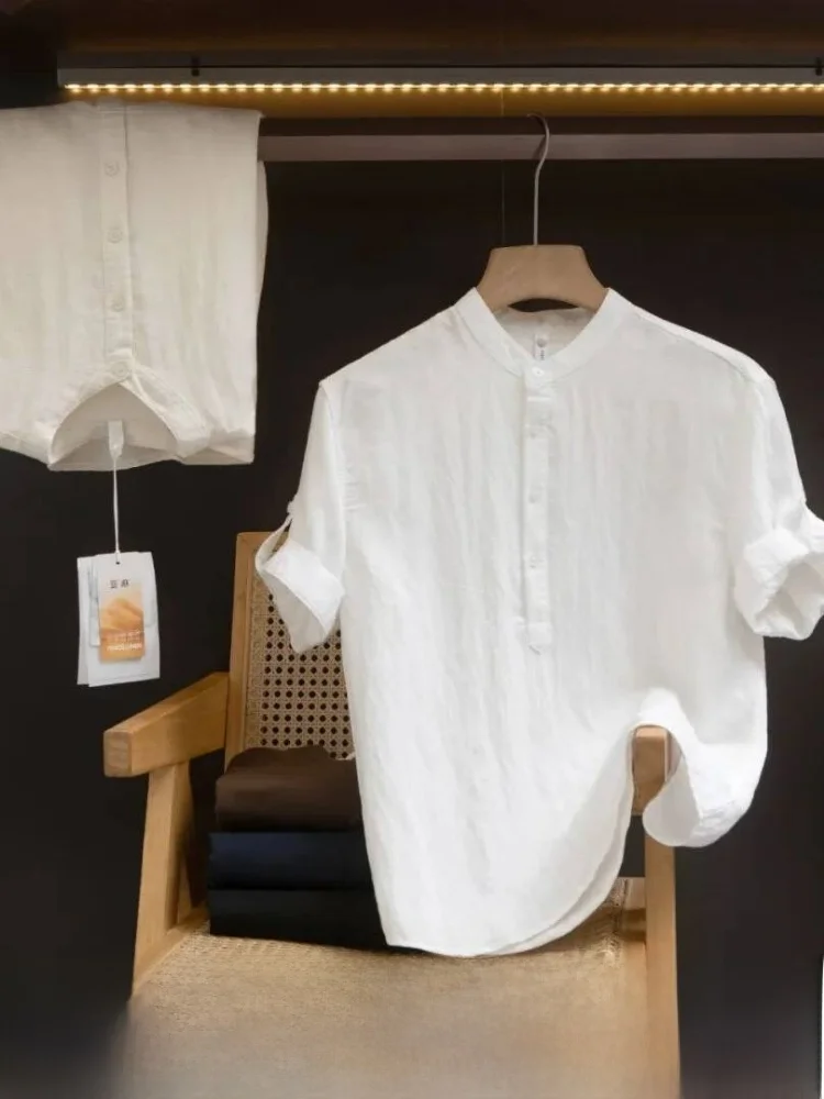 Japanese Simple Style Men's Comfortable Short Sleeve Shirt Linen Mixed Half Open Design Casual Fashion Breathable Summer Shirt
Japanese Simple Style Men's Comfortable Short Sleeve Shirt Linen Mixed Half Open Design Casual Fashion Breathable Summer Shirt