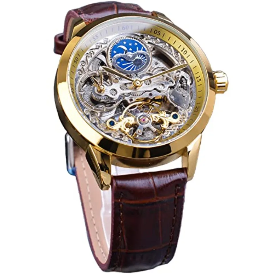 Men's Skeleton Moon Phase Watch Mechanical Self-Wind Tourbillon Dual Time Zone Watches Automatic Luxury Leather Strap Large Dia
Men's Skeleton Moon Phase Watch Mechanical Self-Wind Tourbillon Dual Time Zone Watches Automatic Luxury Leather Strap Large Dia