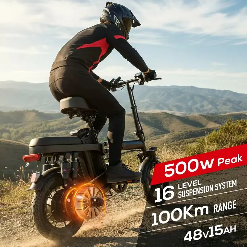 14-inch folding adult electric bicycle, 500-watt motor, maximum speed of 20 miles per hour, 48V 10.4Ah lithium battery, 14-inch
14-inch folding adult electric bicycle, 500-watt motor, maximum speed of 20 miles per hour, 48V 10.4Ah lithium battery, 14-inch