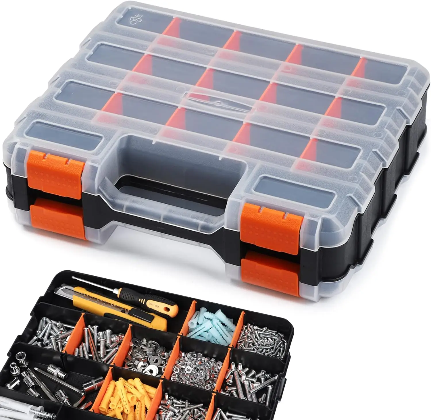 Double Side Tool Organizer, 34-Compartment Parts Storage Box with Removable Dividers for Screws, Nuts, Nails, Bolts
Double Side Tool Organizer, 34-Compartment Parts Storage Box with Removable Dividers for Screws, Nuts, Nails, Bolts