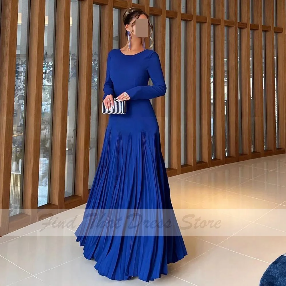 Custom Made Royal Blue O-necl Pleated Evening Dress Draped Backless A-line Floor Length Prom Party Dress with Long Sleeve
Custom Made Royal Blue O-necl Pleated Evening Dress Draped Backless A-line Floor Length Prom Party Dress with Long Sleeve