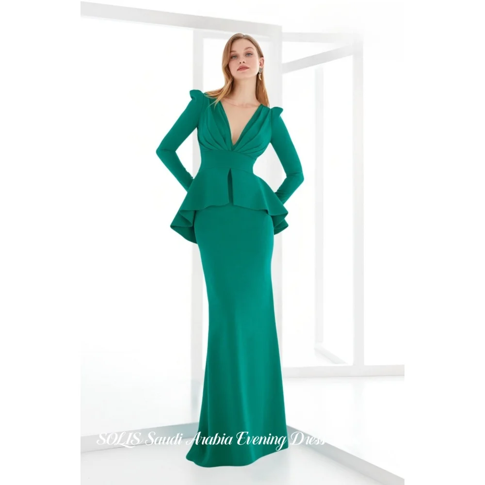 SOLIS Green V-Neck Prom Dress Long Sleeve Peplum Evening Dress Fitted Mermaid Floor-Length Formal Party Occasion Gown Customized
SOLIS Green V-Neck Prom Dress Long Sleeve Peplum Evening Dress Fitted Mermaid Floor-Length Formal Party Occasion Gown Customized