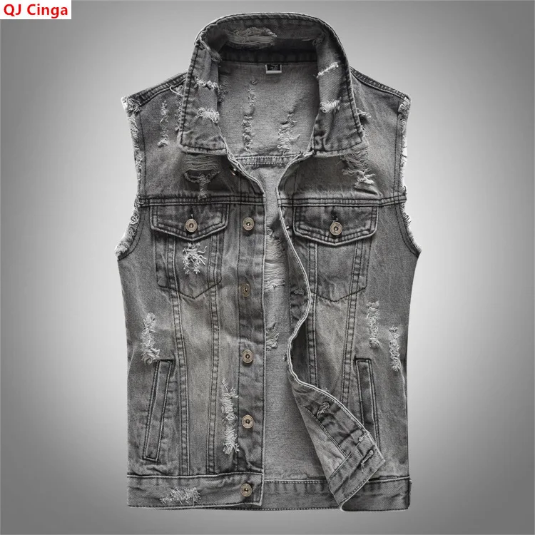 Men's Gray Sleeveless Vest Coat for Fall, Denim Jacket with A Lapel and Distressed Details. Asian Sizes M-5XL 6XL
Men's Gray Sleeveless Vest Coat for Fall, Denim Jacket with A Lapel and Distressed Details. Asian Sizes M-5XL 6XL