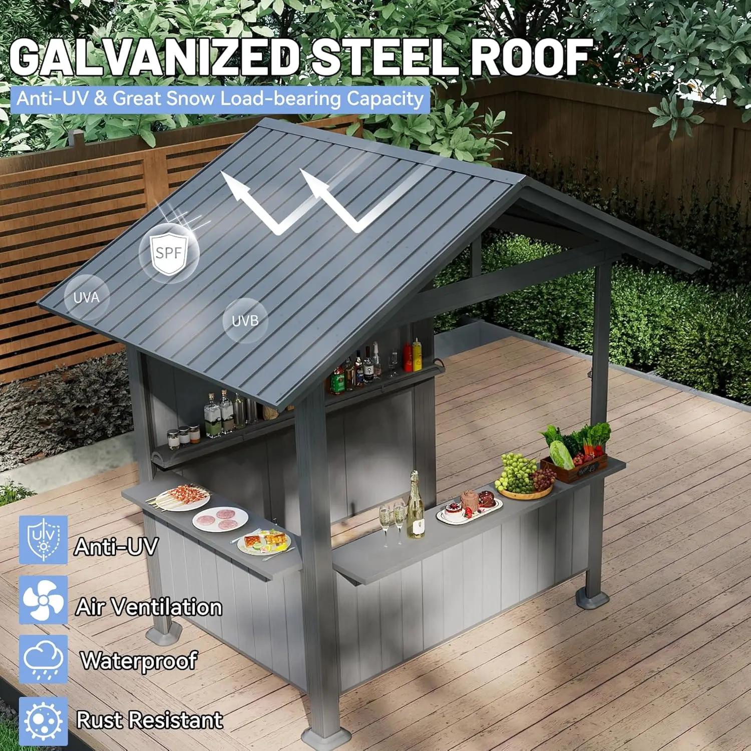 !@9.4X6.2 FT Outdoor Hardtop Grill Gazebo with Storage Shelves & Resin Shade System, Galvanized Steel Metal Hard Top Gazebo
!@9.4X6.2 FT Outdoor Hardtop Grill Gazebo with Storage Shelves & Resin Shade System, Galvanized Steel Metal Hard Top Gazebo