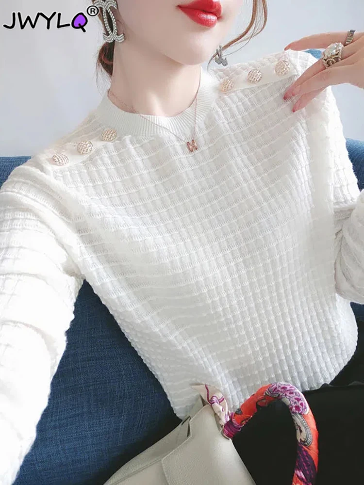 Elegant Long Sleeve Metal Buttons O-neck Pullover Sweater Women Solid Color Loose Knitted Sweater Casual Simple Women Clothing
Elegant Long Sleeve Metal Buttons O-neck Pullover Sweater Women Solid Color Loose Knitted Sweater Casual Simple Women Clothing