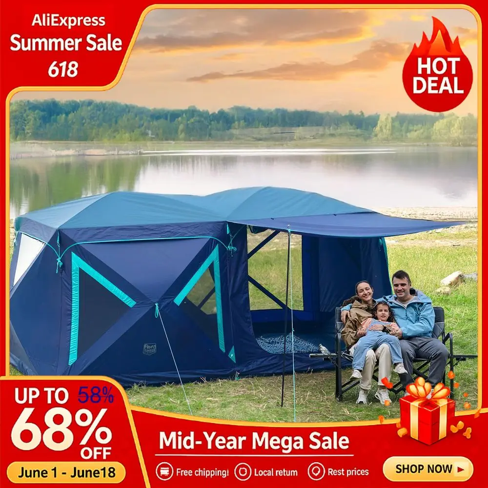 Instant Pop Up Cabin Tent, Easy 60 Second Setup, Weather Resistant Camping Family Hub Tent with Rain Fly and Carry, Custom
Instant Pop Up Cabin Tent, Easy 60 Second Setup, Weather Resistant Camping Family Hub Tent with Rain Fly and Carry, Custom