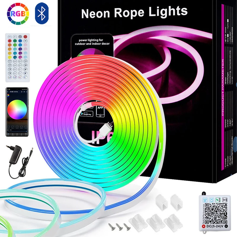 24V Bluetooth RGB Neon LED Strip Lights Bluetooth APP Remote Control Music Sync Neon Rope Light 5-30m for Room Lighting Decor
24V Bluetooth RGB Neon LED Strip Lights Bluetooth APP Remote Control Music Sync Neon Rope Light 5-30m for Room Lighting Decor